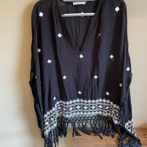 Alice + Olivia | Fringe Poncho Cape Black M/L
